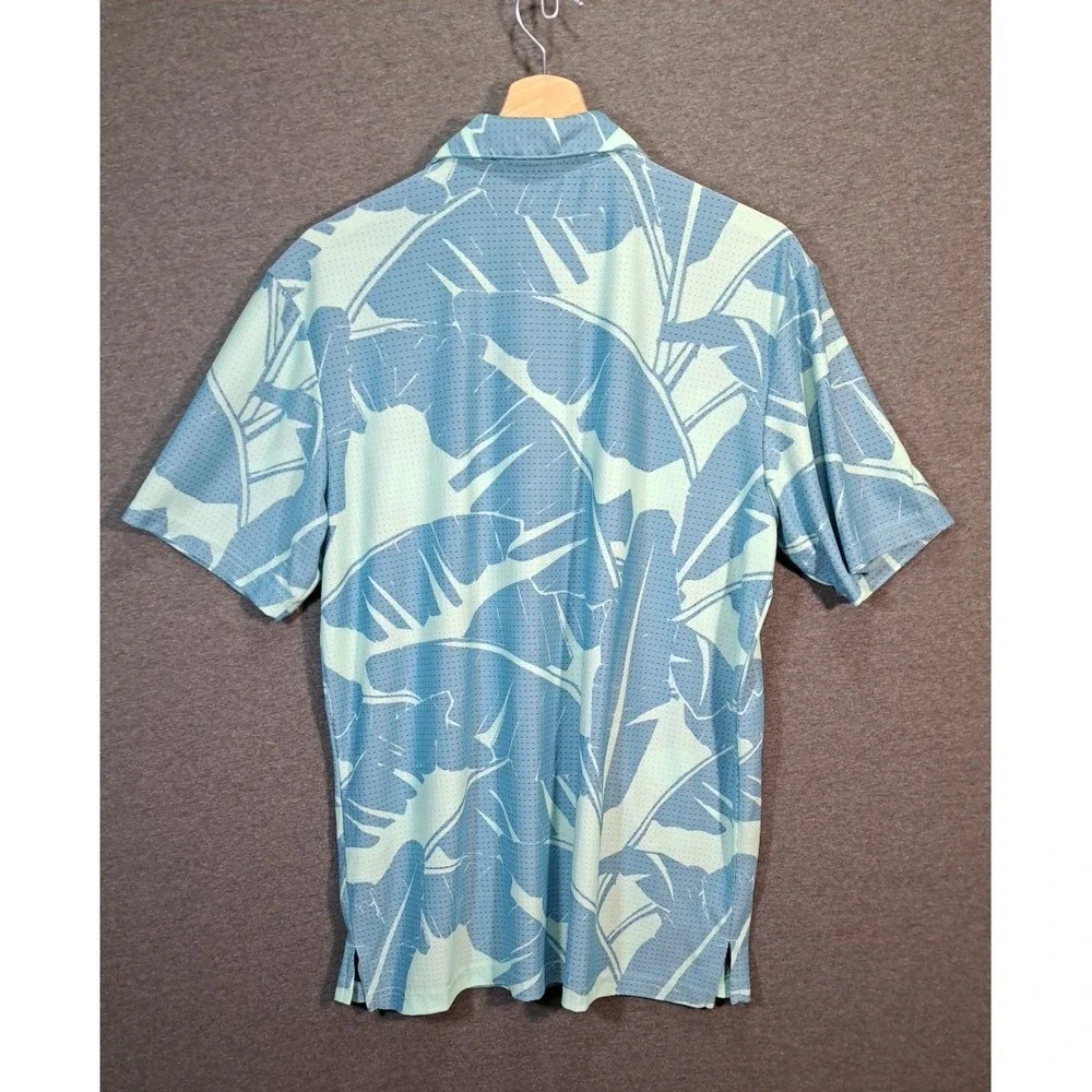 Adidas Golf Mens Blue Tropical Banana Leaf Print Performance‎ Polo Shirt Size M